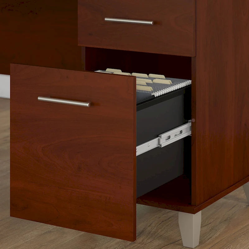 Somerset 72W L Shaped Desk with Hutch, Cabinet and Bookcase in Gray
