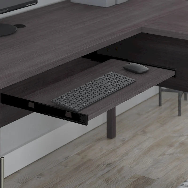 Somerset 72W L Shaped Desk with Hutch, Cabinet and Bookcase in Gray