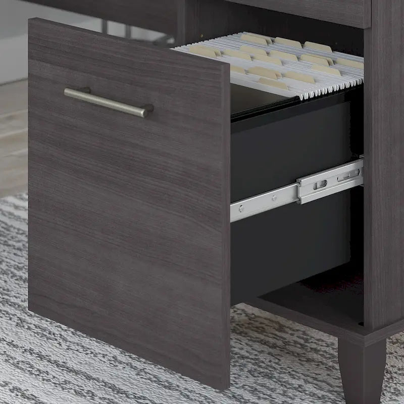 Somerset 72W L Shaped Desk with Hutch, Cabinet and Bookcase in Gray