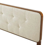 Glendale Traditional Beige Fabric Button Tufted Twin Size Walnut Wooden Headboard