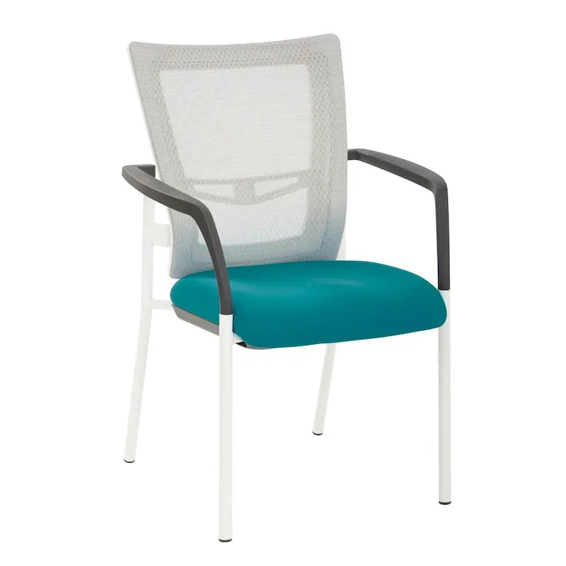 ProGrid? Mesh Back with Padded Black Fabric Seat Visitors Chair with Arms and White Finish Frame