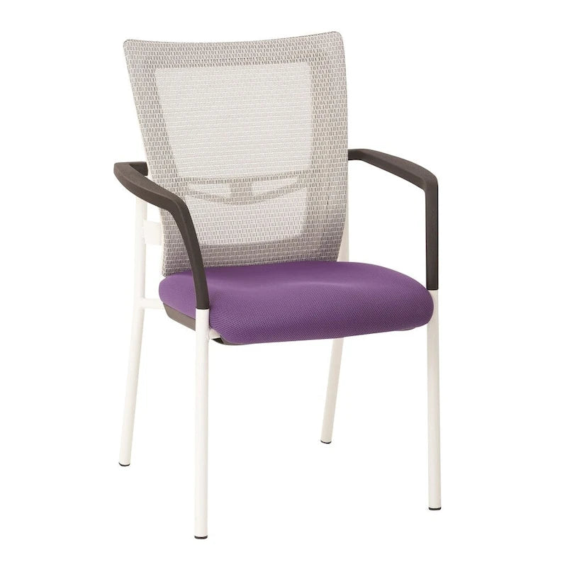 ProGrid? Mesh Back with Padded Black Fabric Seat Visitors Chair with Arms and White Finish Frame