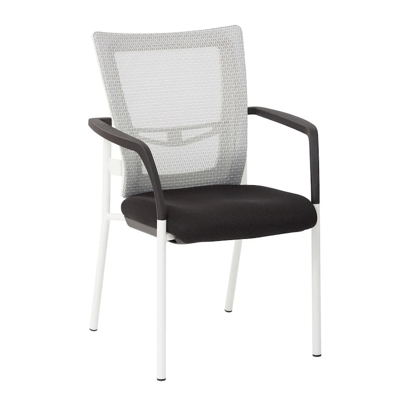 ProGrid? Mesh Back with Padded Black Fabric Seat Visitors Chair with Arms and White Finish Frame