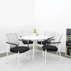 ProGrid? Mesh Back with Padded Black Fabric Seat Visitors Chair with Arms and White Finish Frame