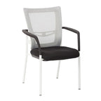 ProGrid? Mesh Back with Padded Black Fabric Seat Visitors Chair with Arms and White Finish Frame