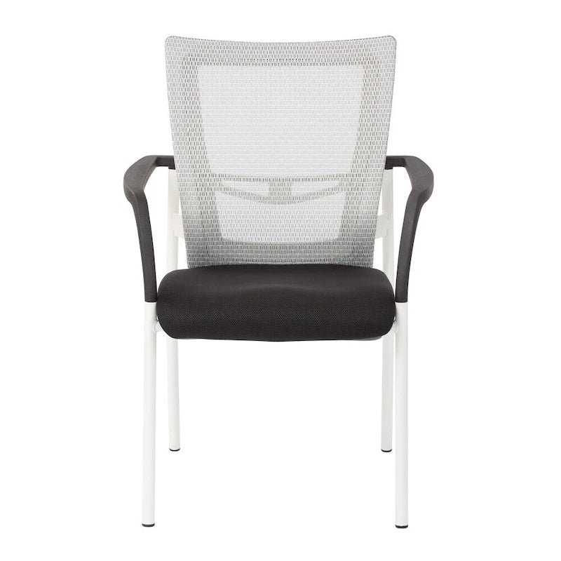 ProGrid? Mesh Back with Padded Black Fabric Seat Visitors Chair with Arms and White Finish Frame