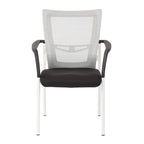ProGrid? Mesh Back with Padded Black Fabric Seat Visitors Chair with Arms and White Finish Frame