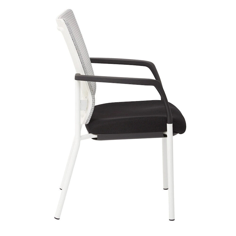 ProGrid? Mesh Back with Padded Black Fabric Seat Visitors Chair with Arms and White Finish Frame
