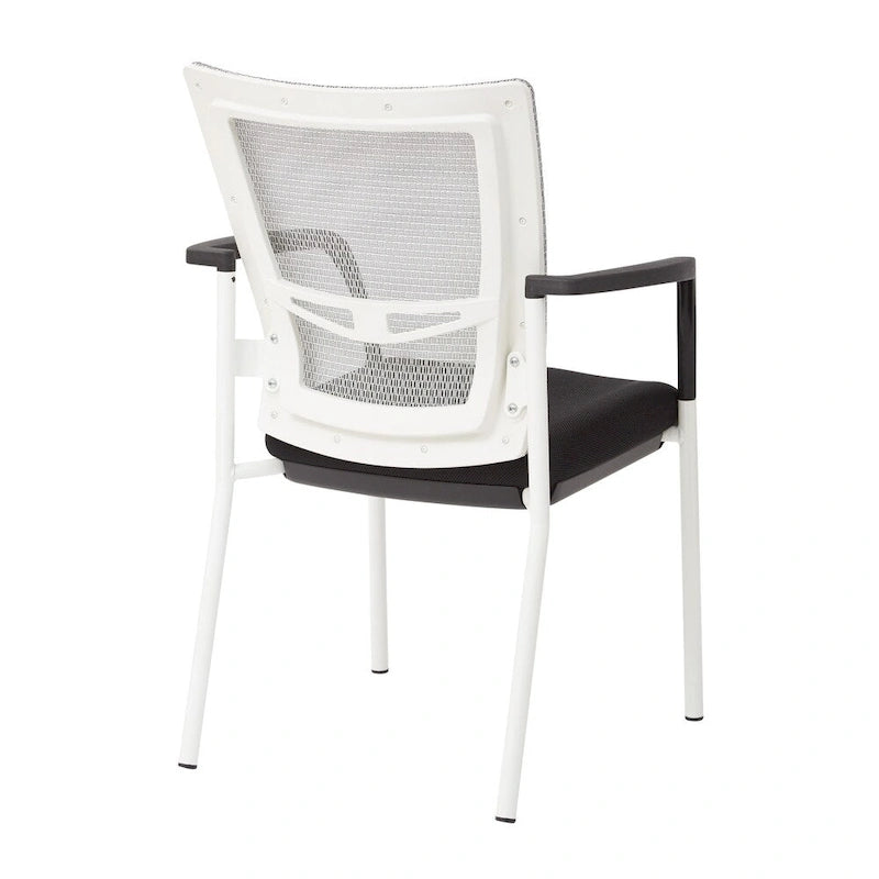 ProGrid? Mesh Back with Padded Black Fabric Seat Visitors Chair with Arms and White Finish Frame