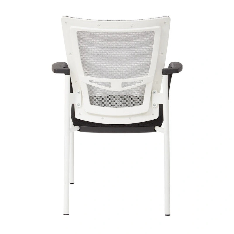 ProGrid? Mesh Back with Padded Black Fabric Seat Visitors Chair with Arms and White Finish Frame