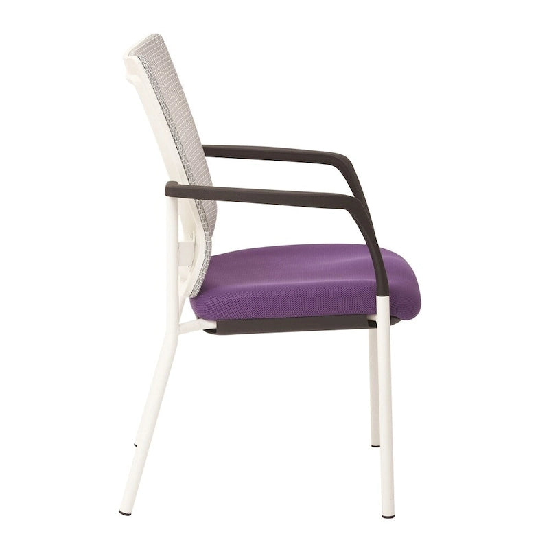 ProGrid? Mesh Back with Padded Black Fabric Seat Visitors Chair with Arms and White Finish Frame