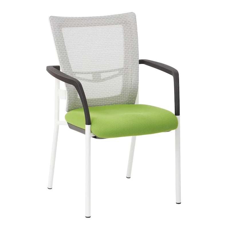 ProGrid? Mesh Back with Padded Black Fabric Seat Visitors Chair with Arms and White Finish Frame