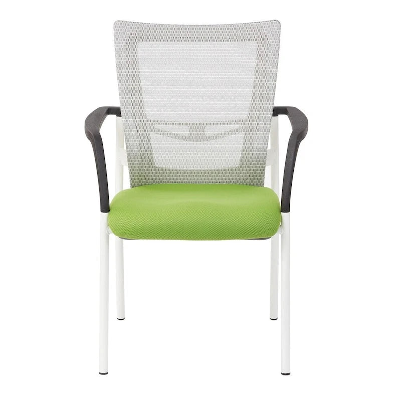 ProGrid? Mesh Back with Padded Black Fabric Seat Visitors Chair with Arms and White Finish Frame