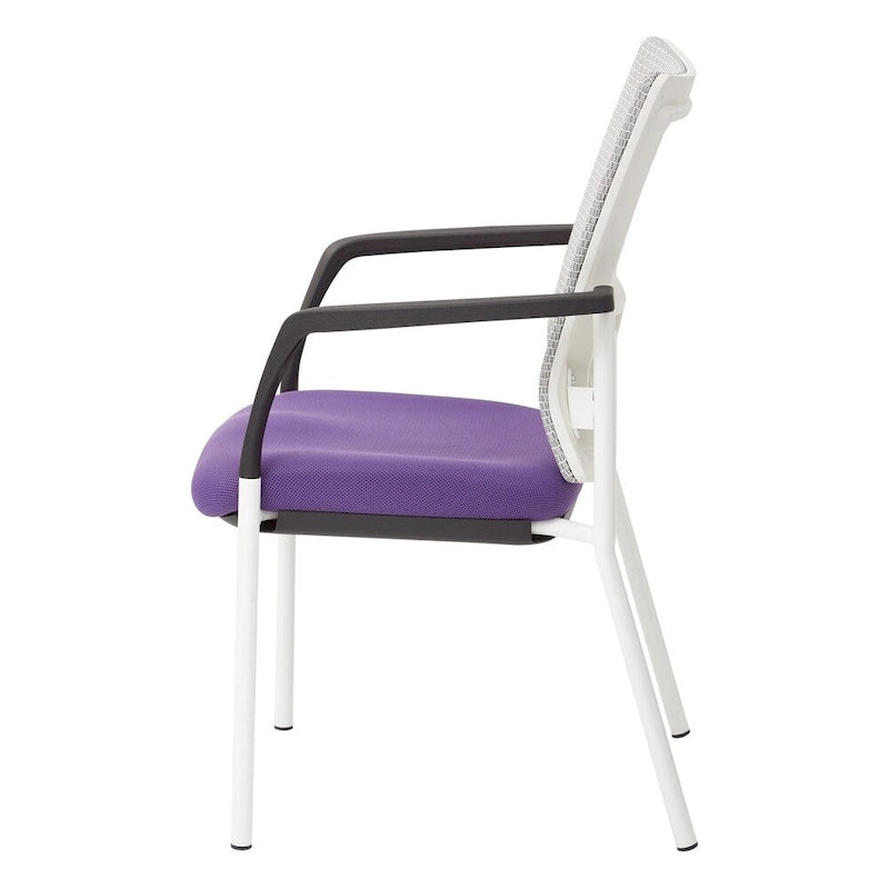 ProGrid? Mesh Back with Padded Black Fabric Seat Visitors Chair with Arms and White Finish Frame