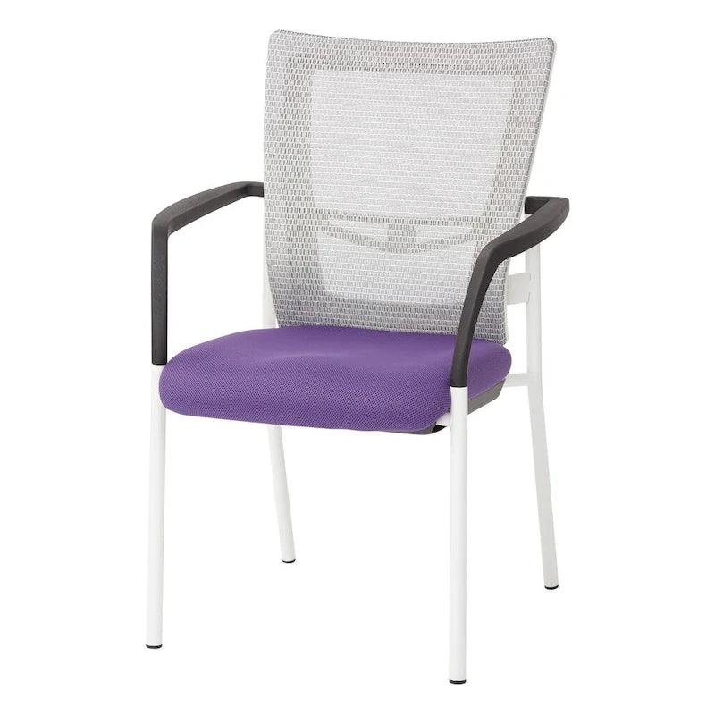 ProGrid? Mesh Back with Padded Black Fabric Seat Visitors Chair with Arms and White Finish Frame