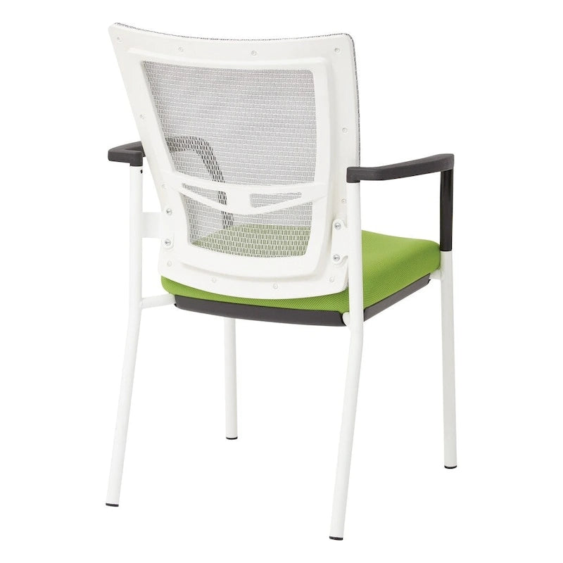 ProGrid? Mesh Back with Padded Black Fabric Seat Visitors Chair with Arms and White Finish Frame