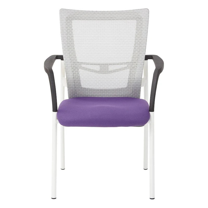 ProGrid? Mesh Back with Padded Black Fabric Seat Visitors Chair with Arms and White Finish Frame