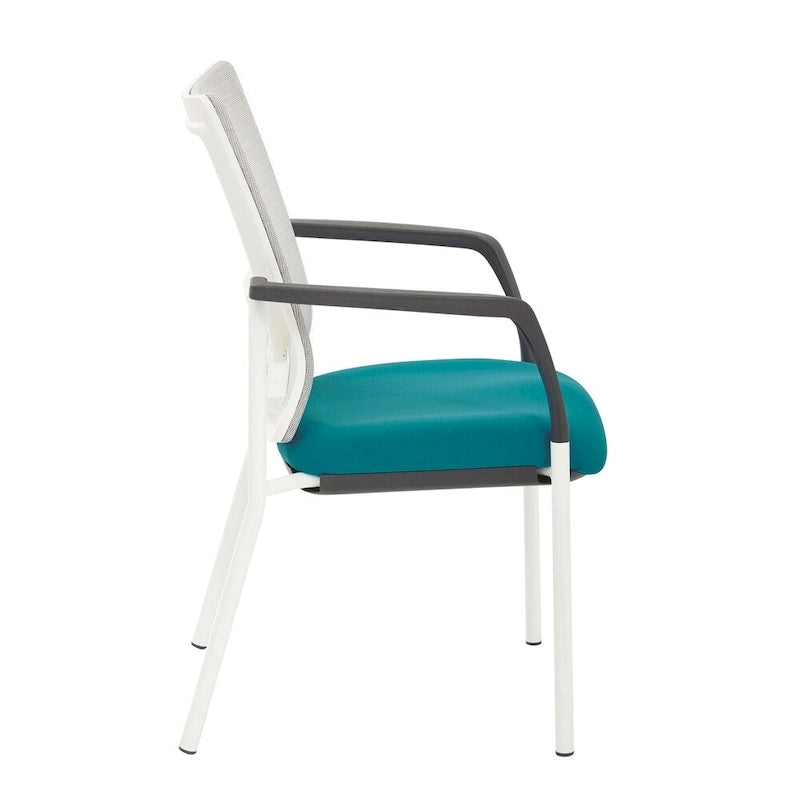 ProGrid? Mesh Back with Padded Black Fabric Seat Visitors Chair with Arms and White Finish Frame