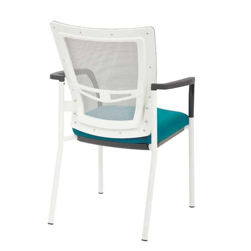 ProGrid? Mesh Back with Padded Black Fabric Seat Visitors Chair with Arms and White Finish Frame