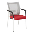 ProGrid? Mesh Back with Padded Black Fabric Seat Visitors Chair with Arms and White Finish Frame