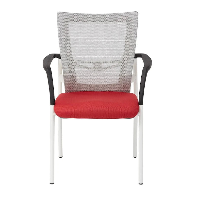 ProGrid? Mesh Back with Padded Black Fabric Seat Visitors Chair with Arms and White Finish Frame