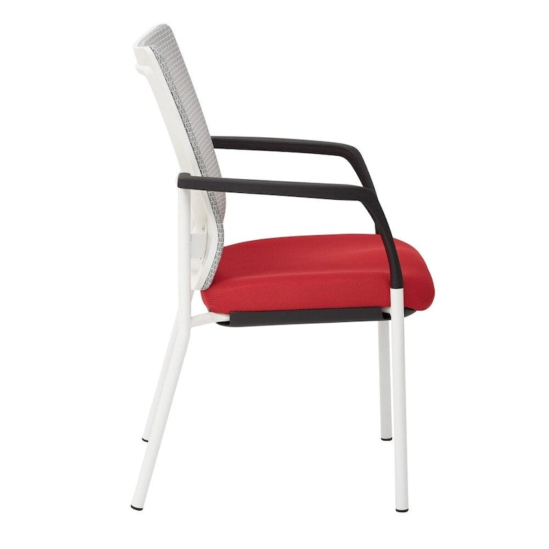 ProGrid? Mesh Back with Padded Black Fabric Seat Visitors Chair with Arms and White Finish Frame