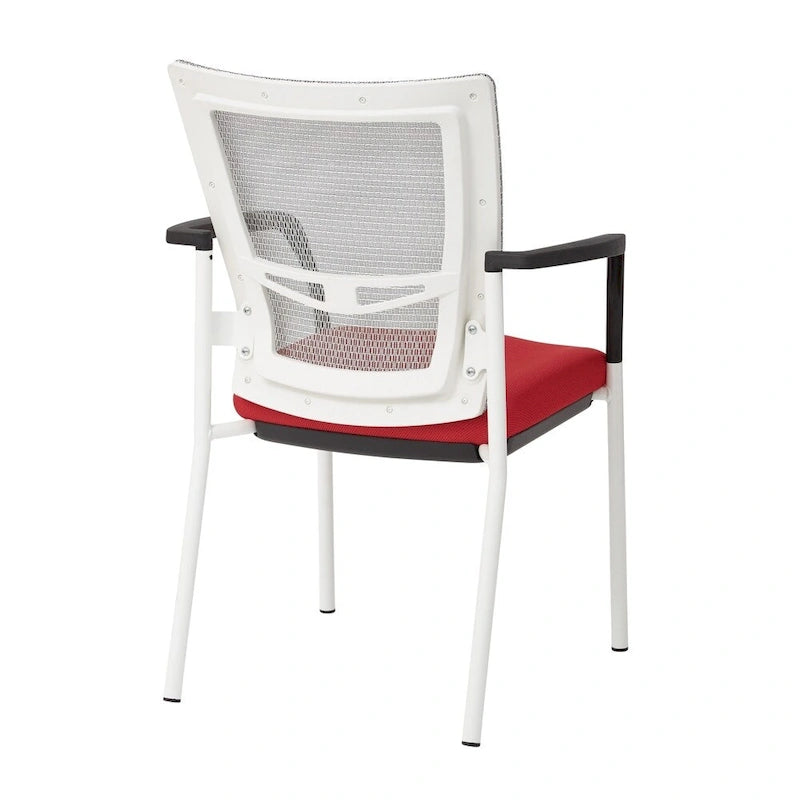 ProGrid? Mesh Back with Padded Black Fabric Seat Visitors Chair with Arms and White Finish Frame
