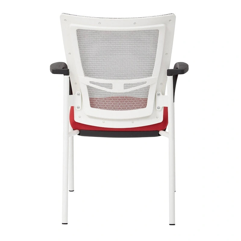 ProGrid? Mesh Back with Padded Black Fabric Seat Visitors Chair with Arms and White Finish Frame