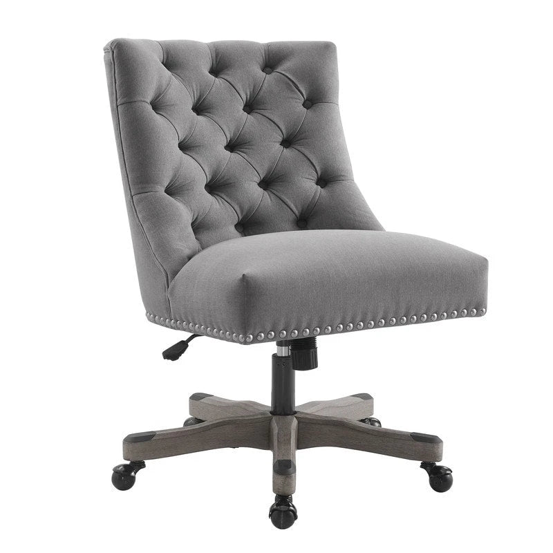 Office Chair - Gray Wood Base - Button Tufted