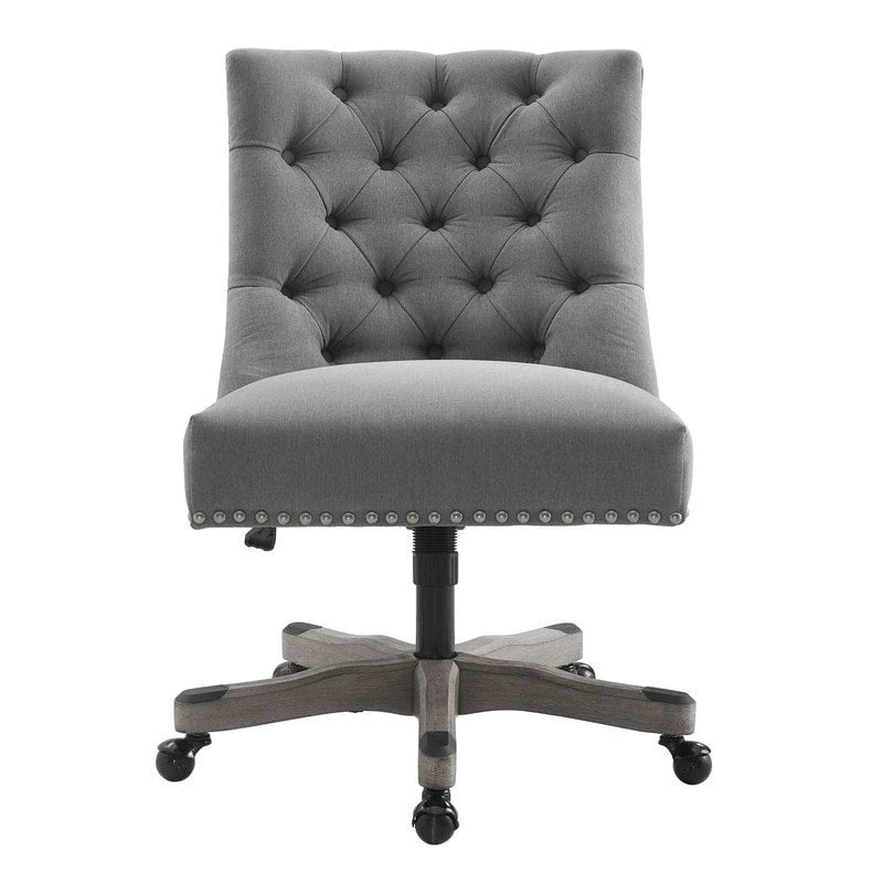 Office Chair - Gray Wood Base - Button Tufted