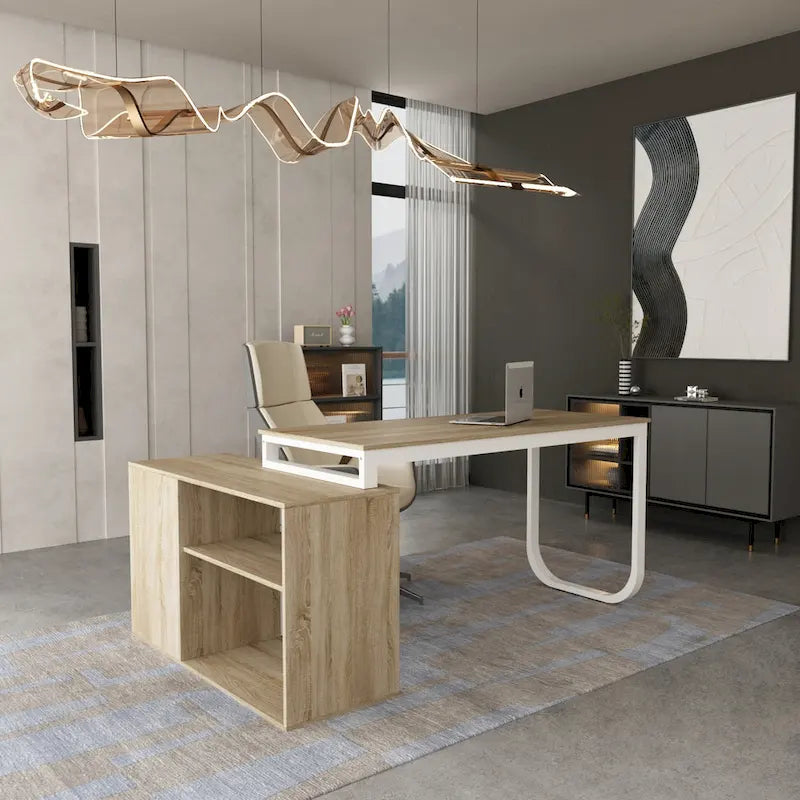 Timechee 55-inch L Shaped Office Computer Desk w/ Drawers, Wood