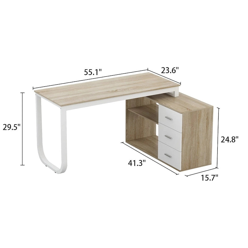 Timechee 55-inch L Shaped Office Computer Desk w/ Drawers, Wood