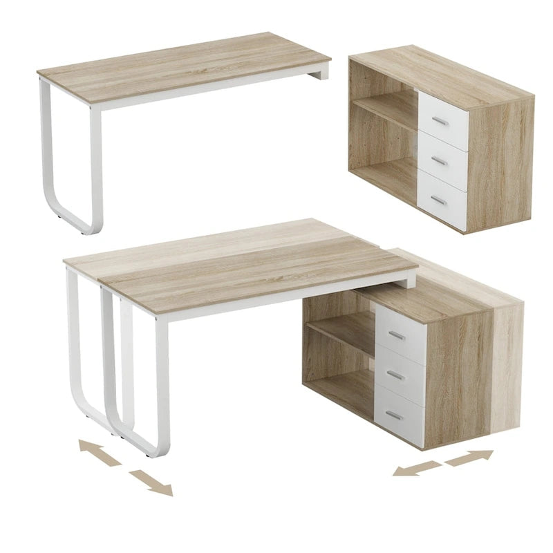 Timechee 55-inch L Shaped Office Computer Desk w/ Drawers, Wood