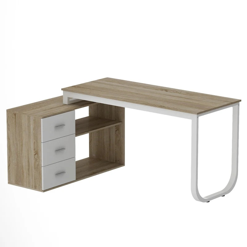 Timechee 55-inch L Shaped Office Computer Desk w/ Drawers, Wood