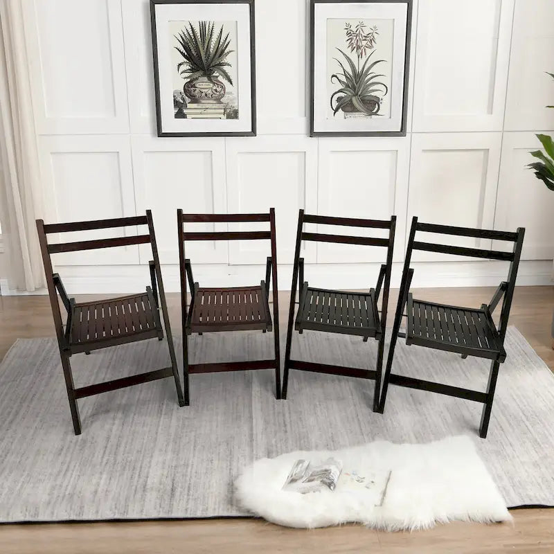 Wood Slatted Folding Chair ,Set of 4