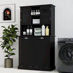 Two-Compartment Tilt-Out Dirty Laundry Basket Tall Bathroom Cabinet