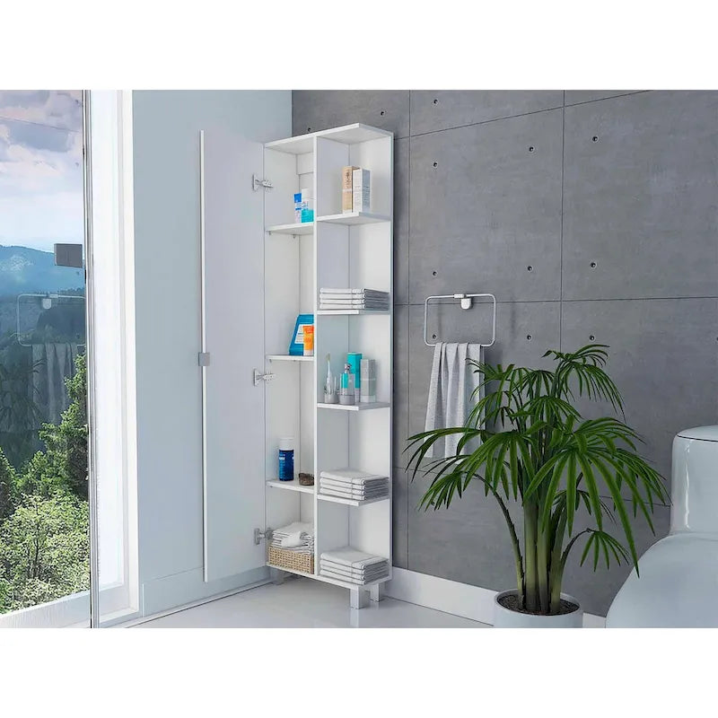 Los Angeles Mirror Linen Cabinet with 5 Open Shelves
