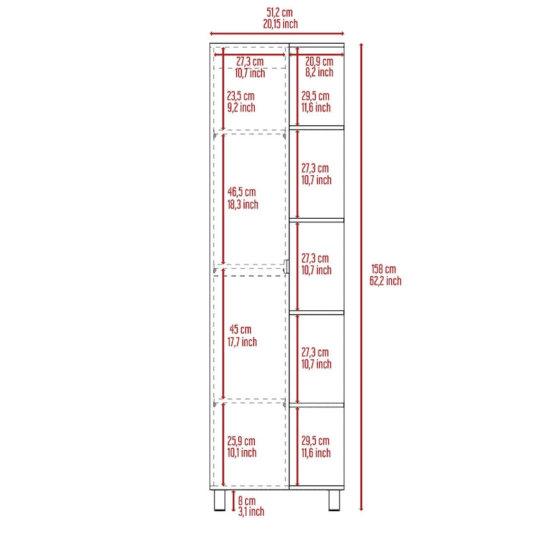 Los Angeles Mirror Linen Cabinet with 5 Open Shelves