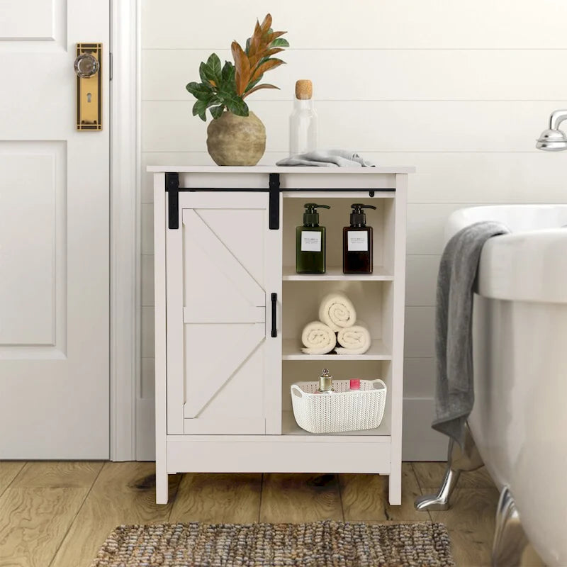 Farmhouse Floor Bathroom Storage Cabinet with Sliding Barn Door