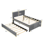 Full Platform Bed with Trundle - Grey Linen