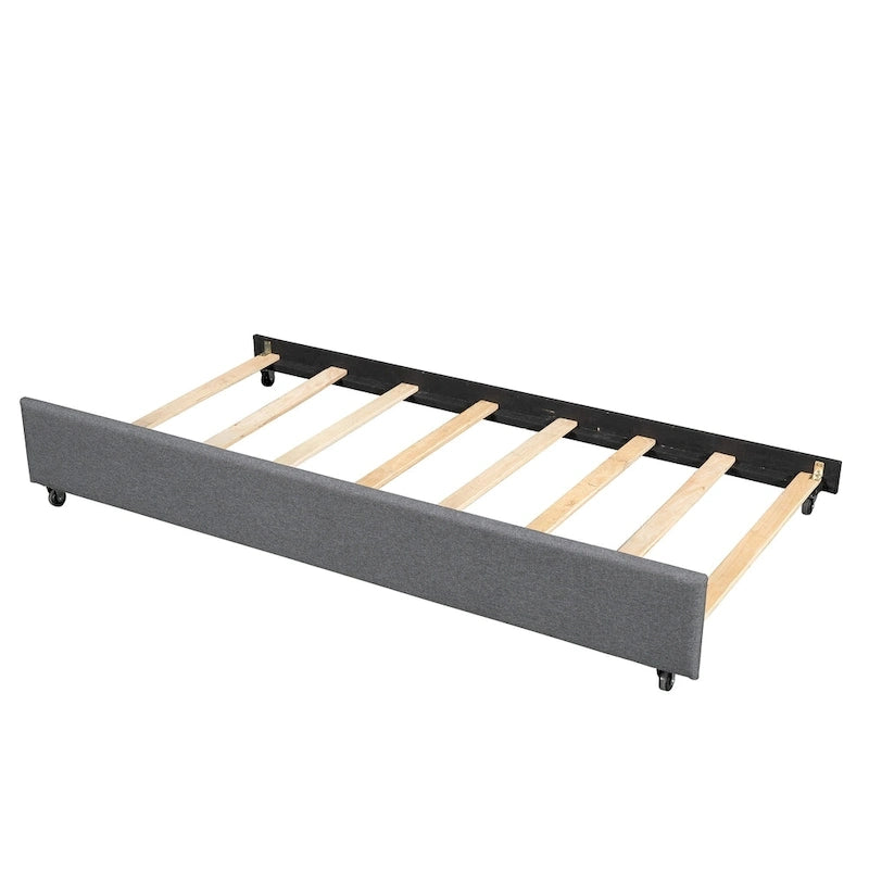 Full Platform Bed with Trundle - Grey Linen
