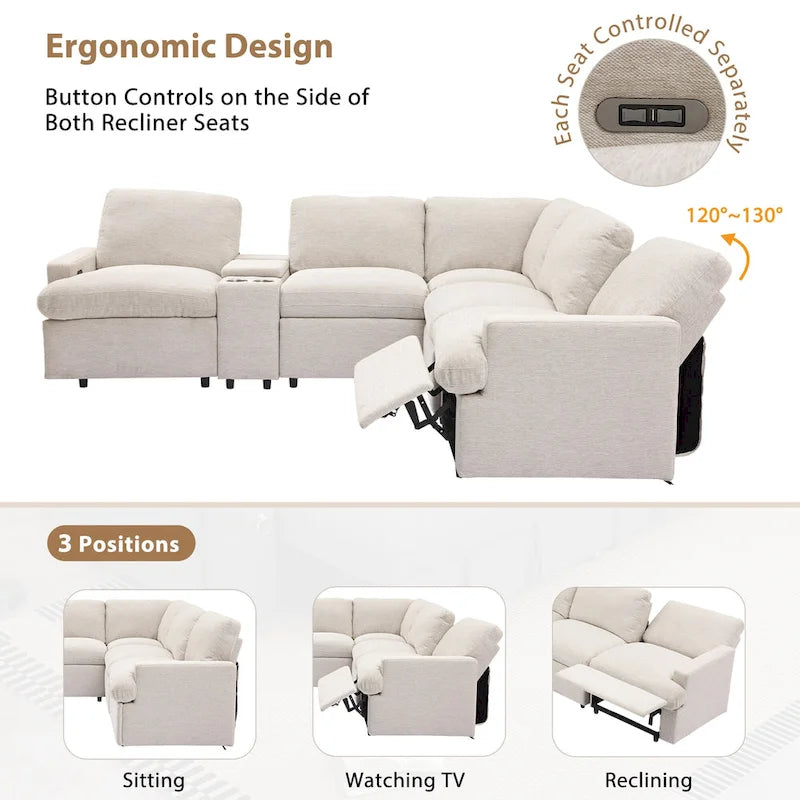 104 Power Recliner Corner Sofa Home Theater Reclining Sofa Sectional Couches with Storage Box, Cup Holders, USB Ports and Powe
