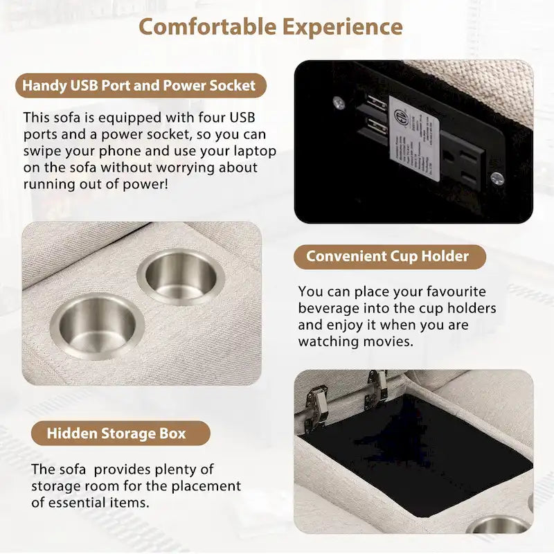 104 Power Recliner Corner Sofa Home Theater Reclining Sofa Sectional Couches with Storage Box, Cup Holders, USB Ports and Powe