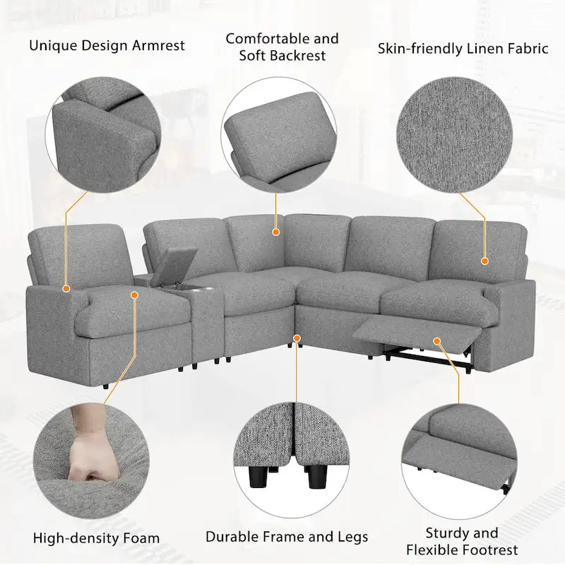 104 Power Recliner Corner Sofa Home Theater Reclining Sofa Sectional Couches with Storage Box, Cup Holders, USB Ports and Powe
