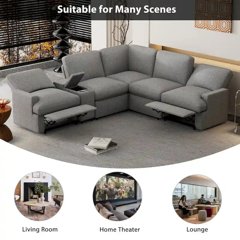 104 Power Recliner Corner Sofa Home Theater Reclining Sofa Sectional Couches with Storage Box, Cup Holders, USB Ports and Powe