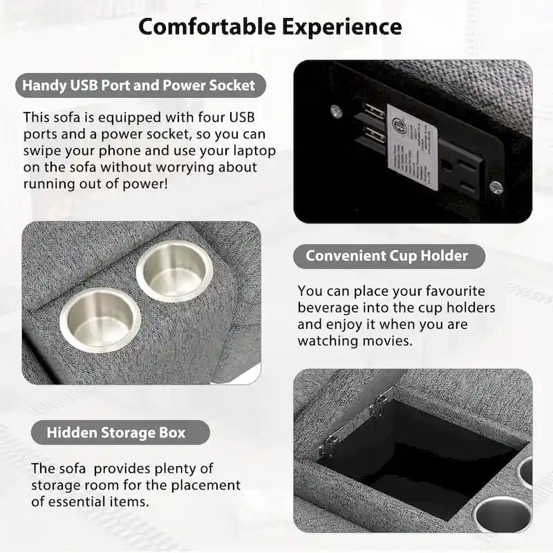 104 Power Recliner Corner Sofa Home Theater Reclining Sofa Sectional Couches with Storage Box, Cup Holders, USB Ports and Powe