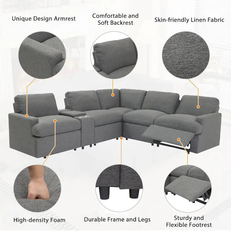 104 Power Recliner Corner Sofa Home Theater Reclining Sofa Sectional Couches with Storage Box, Cup Holders, USB Ports and Powe