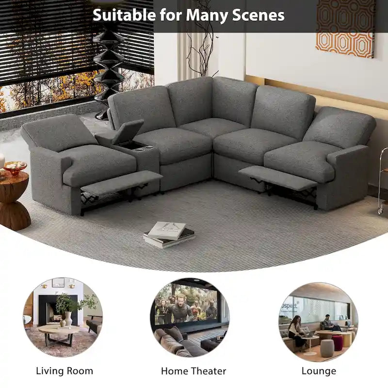 104 Power Recliner Corner Sofa Home Theater Reclining Sofa Sectional Couches with Storage Box, Cup Holders, USB Ports and Powe
