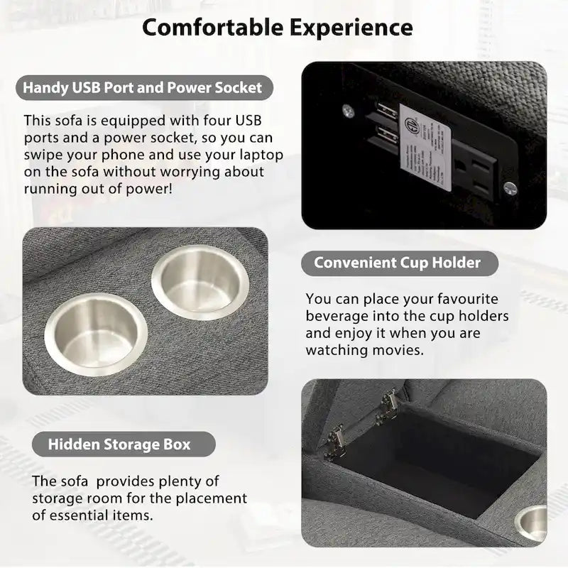 104 Power Recliner Corner Sofa Home Theater Reclining Sofa Sectional Couches with Storage Box, Cup Holders, USB Ports and Powe