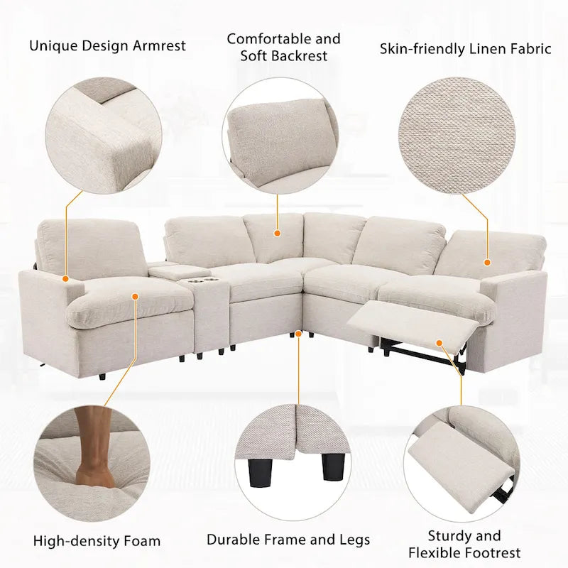 104 Power Recliner Corner Sofa Home Theater Reclining Sofa Sectional Couches with Storage Box, Cup Holders, USB Ports and Powe